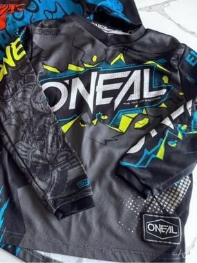KIDS YOUTH SMALL O'Neill Boys Black Gray Blue Graphic Motocross Jersey